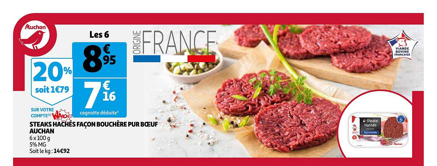 steaks hachés façon bouchère pur bœuf auchan