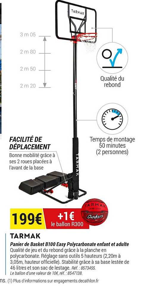 tarmak panier de basket b100 easy polycarbonate enfant et adulte