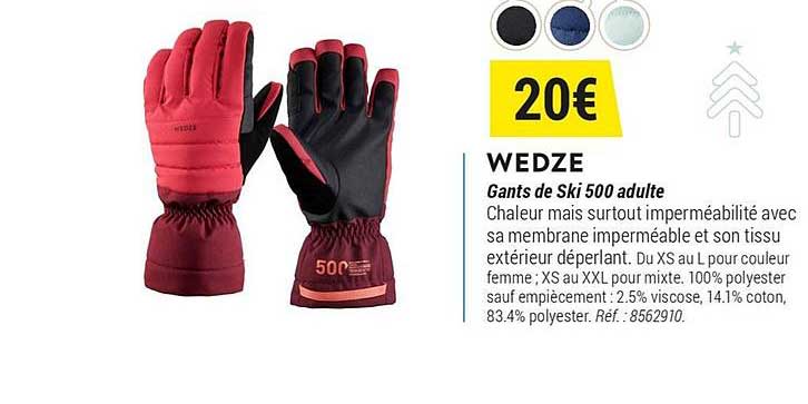 wedze gants de ski 500 adulte