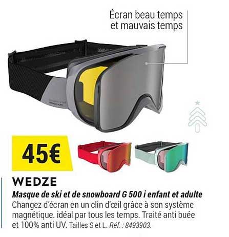 wedze masque de ski et de snowboard g 500 i enfant et adulte