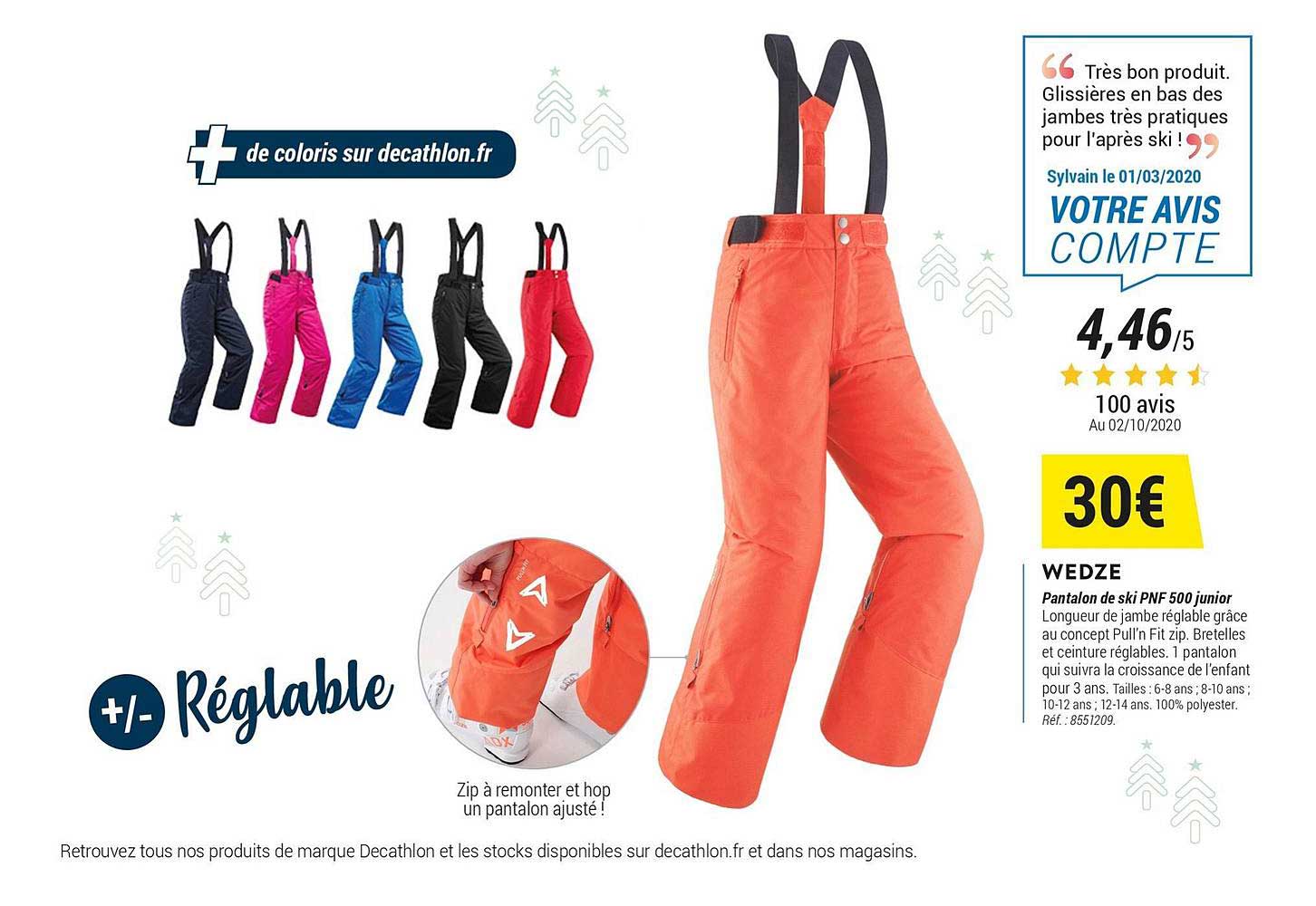 wedze pantalon de ski pnf 500 junior