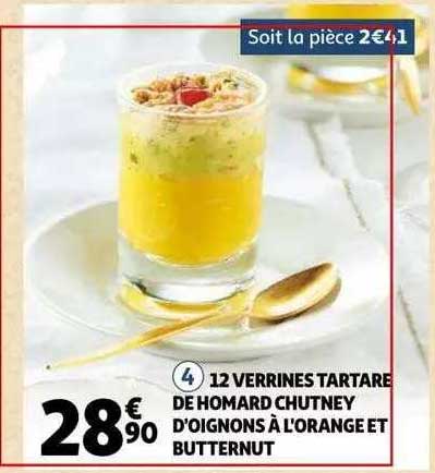 12 verrines tartare de homard chutney d'oignons à l'orange et butternut