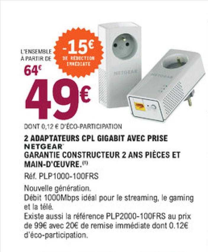 2 adaptateurs cpl gigabit avec prise netgear