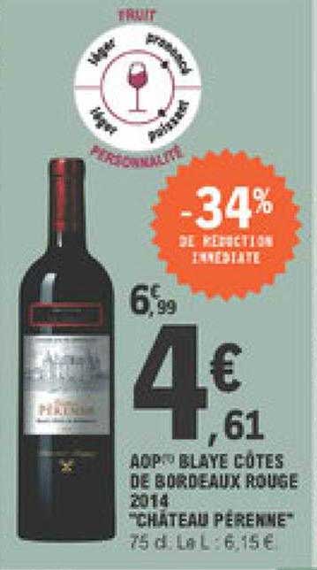 aop blaye côtes de bordeaux rouge 2014 "château pérenne"