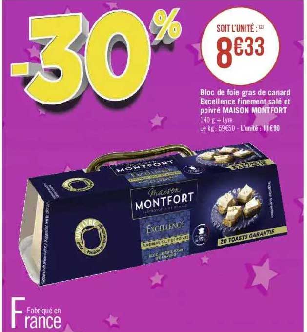 bloc de foie gras de canard excellence finement salé et poivré maison montfort