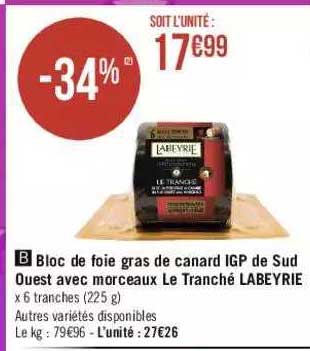 bloc de foie gras de canard igp de sud ouest avec morceaux le tranché labeyrie