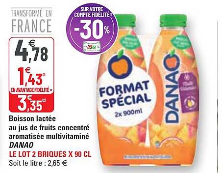 boisson lactée au jus de fruits concentré aromatisée multivitaminé danao