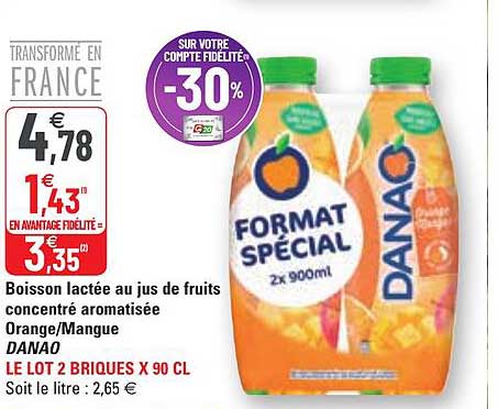 boisson lactée au jus de fruits concentré aromatisée orange - mangue danao