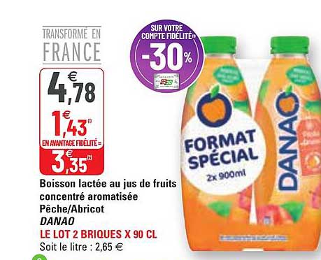 boisson lactée au jus de fruits concentré aromatisée pêche-abricot danao