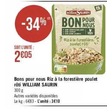 bons pour nous riz à la forestière poulet rôti william saurin