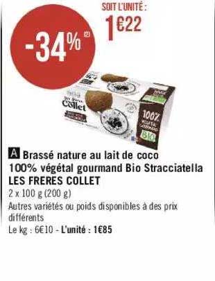 brassé nature au lait de coco 100% végétal gourmand bio stracciatella les frères collet