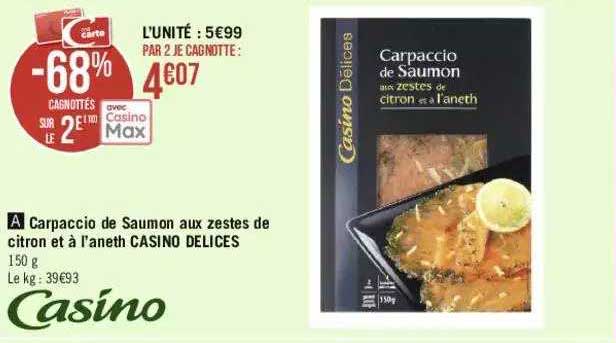 carpaccio de saumon aux zestes de citron et à l'aneth casino délices