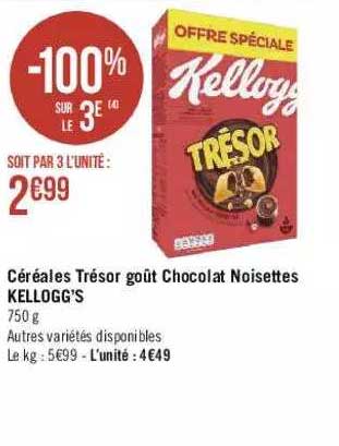 Céréales Trésor Goût Chocolat Noisettes Kellogg's