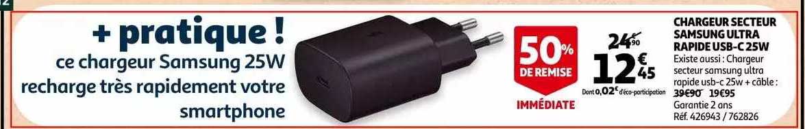 Chargeur Secteur Samsung Ultra Rapide Usb-c 25w