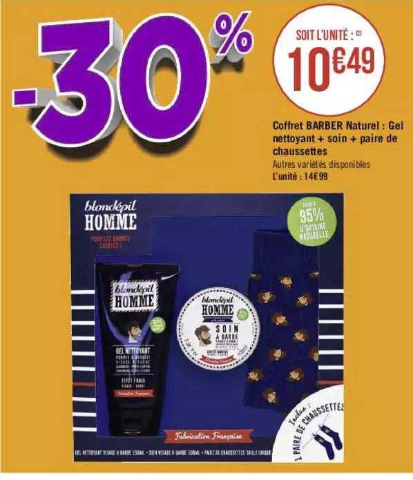 coffret barber naturel : gel nettoyant + soin + paire de chaussettes