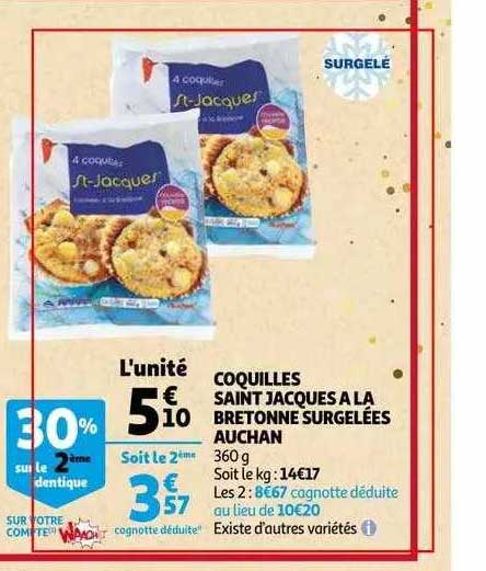 coquilles saint jacques à la bretonne surgelées auchan