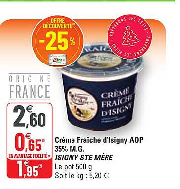 crème fraîche d'isigny aop 35% m.g. isigny ste mère