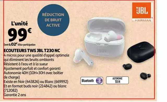écouteurs tws jbl t230 nc