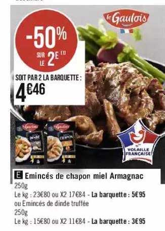 émincés de chapon miel armagnac ou émincé de dinde truffée