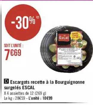 escargots recette à la bourguignonne surgelés escal