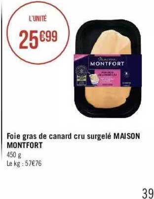 Foie Gras De Canard Cru Surgelé Maison Montfort
