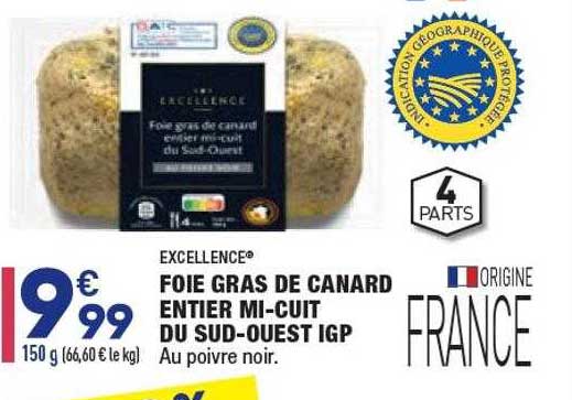 foie gras de canard entier mi-cuit du sud-ouest igp excellence