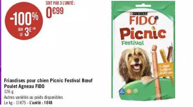 friandises pour chien picnic festival bœuf poulet agneau fido