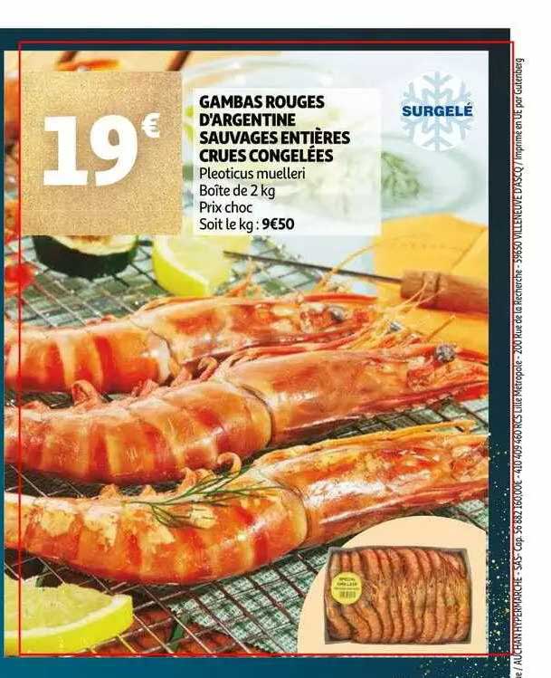 gambas rouges d'argentine sauvages entières crues congelées