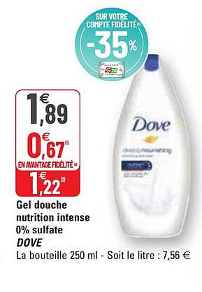 gel douche nutrition intense 0% sulfate dove