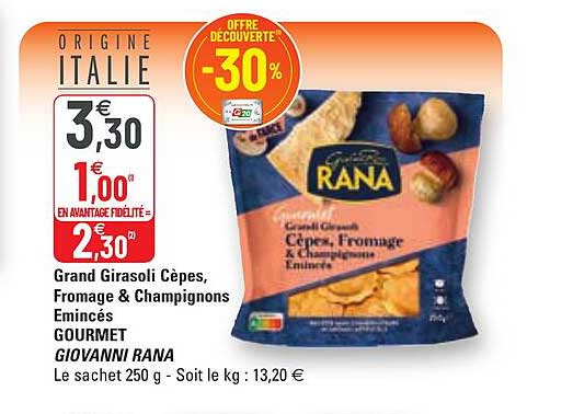 grand girasoli cèpes, fromage & champignons émincés gourmet giovanni rana