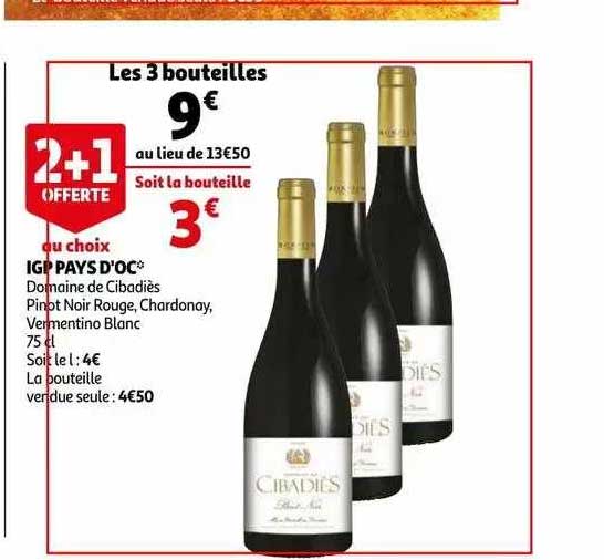 igp pays d'oc domaine des cibadiès pinot noir rouge, chardonay