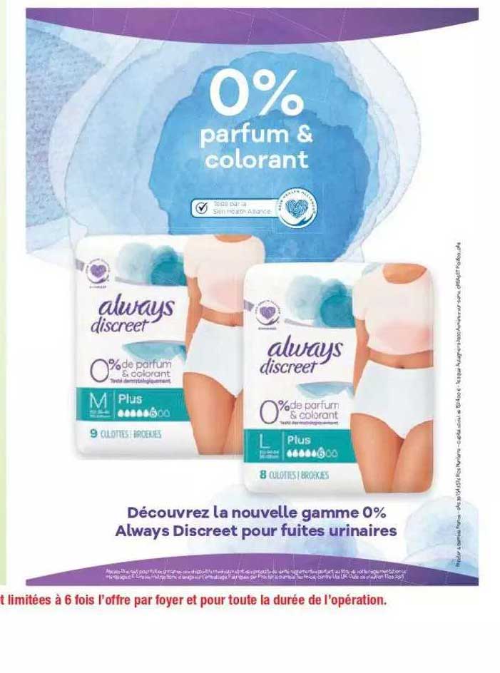 la gamme 0% always discreet pour fuites urinaires