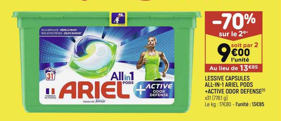 lessive capsules all-in-1 ariel pods + active odor defense