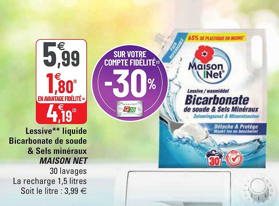lessive liquide bicarbonate de soude & sels minéraux maison net