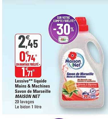 lessive liquide mains & machines savon de marseille maison net