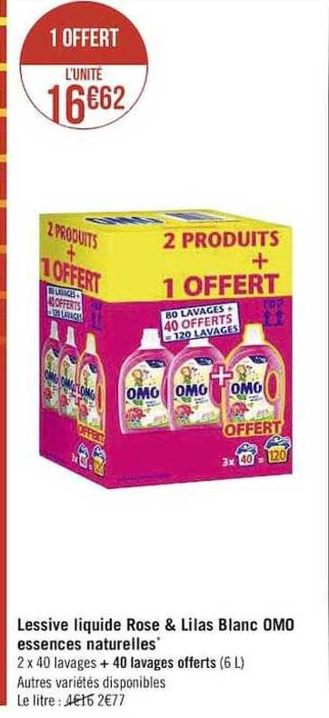lessive liquide rose & lilas blanc omo essences naturelles