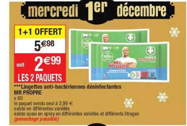 lingettes anti-bactériennes désinfectantes mr propre