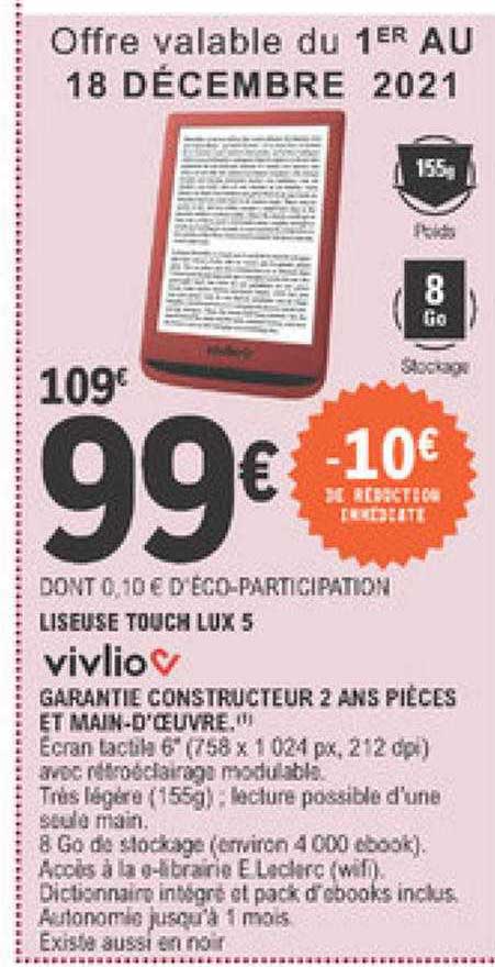 liseuse touch lux 5 vivlio