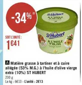 matière grasse à tartiner et à cuire allégée (53% m.g.) à l'huile d'olive vierge extra (10%) st hubert