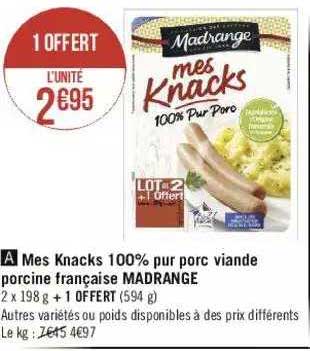 mes knacks 100% pur porc viande porcine française madrange