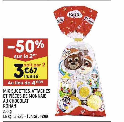 mix sucettes, attaches et pièces de monnaie au chocolat rohan