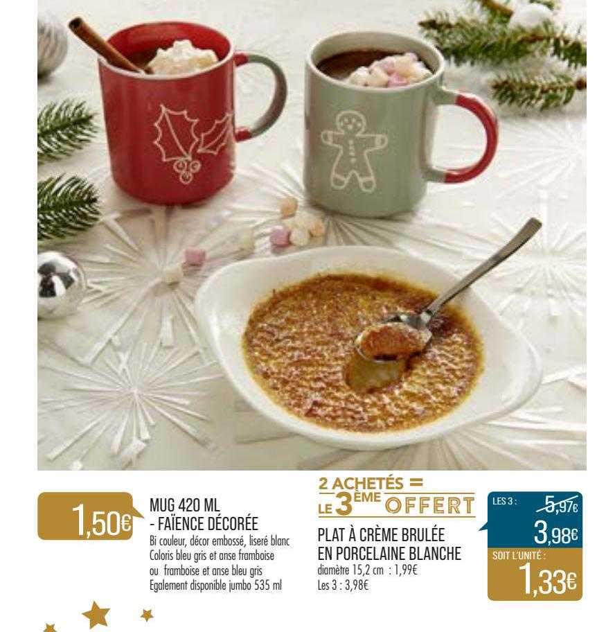 mug 420 ml - faïence décorée, plat à crème brulée en porcelaine blanche