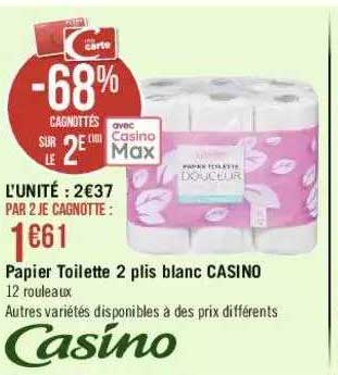 Papier Toilette 2 Plis Blanc Casino