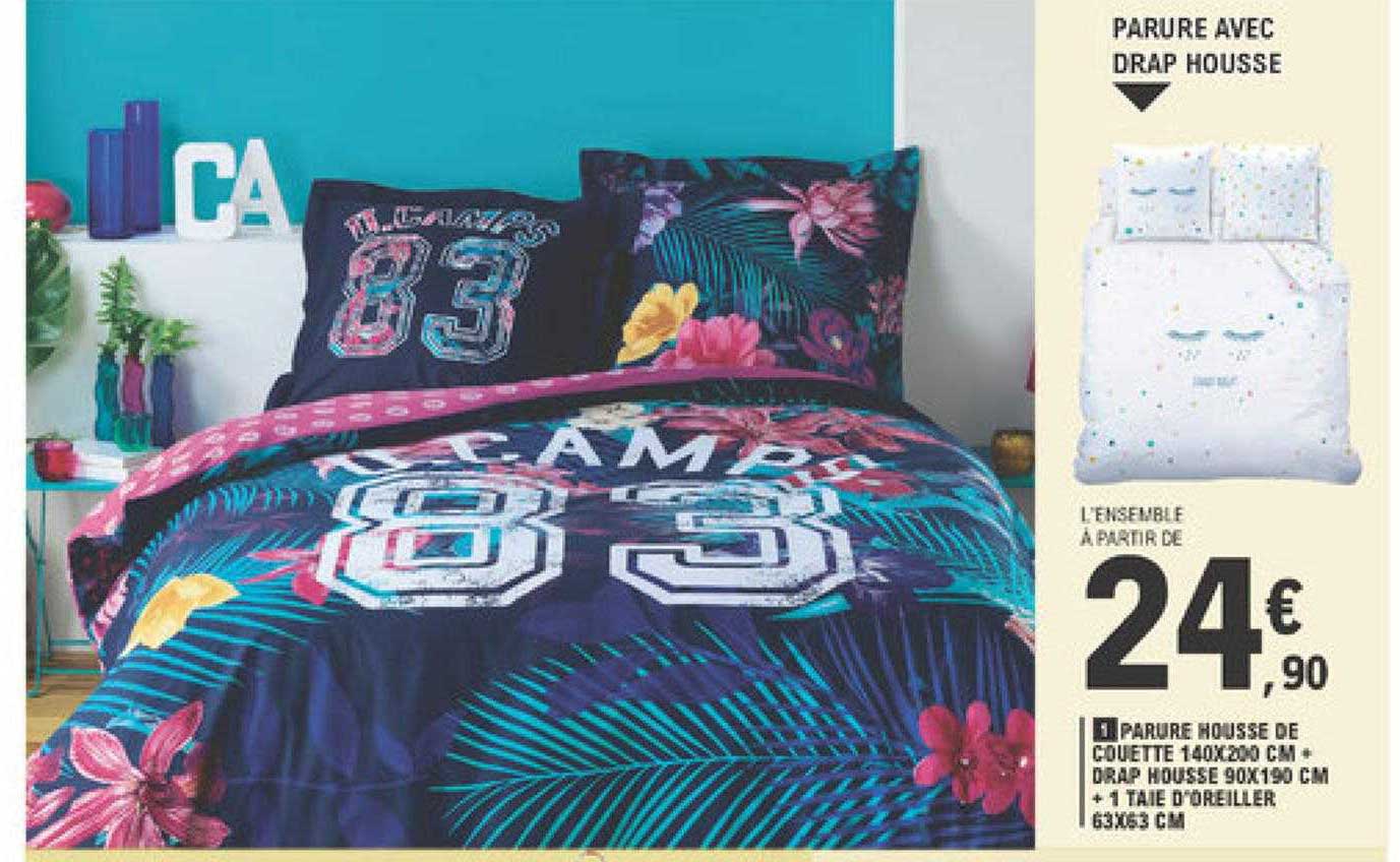 parure housse de couette 140 x 200 cm + drap housse 90 x 190 cm + 1 taie d'oreiller 63 x 63 cm