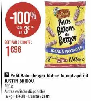 petit bâtons berger nature format apéritif justin bridou