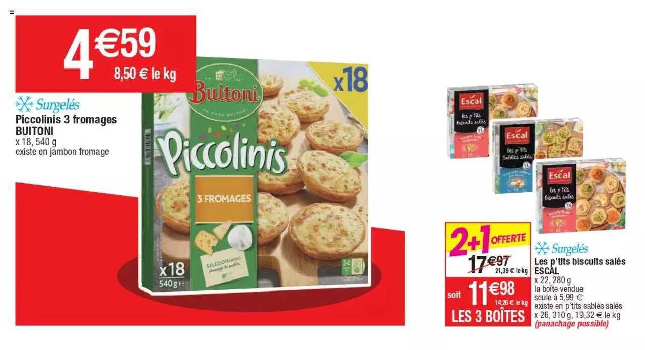 piccolinis 3 fromages buitoni, les p'tits biscuits salés escal