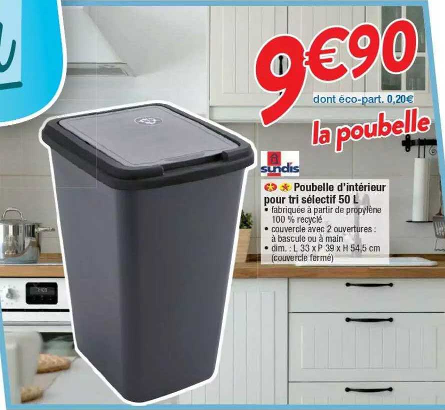 poubelle d'intérieur pour tri sélectif 50 l sundis
