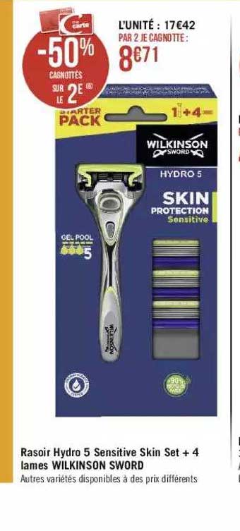 rasoir hydro 5 sensitive skin st + 4 lames wilkinson sword