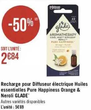 recharge pour diffuseur électrique huiles essentielles pure happiness orange & neroli glade