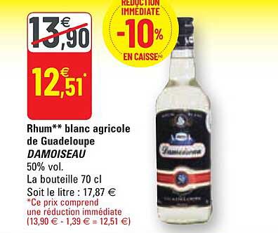 Rhum Blanc Agricole De Guadeloupe Damoiseau